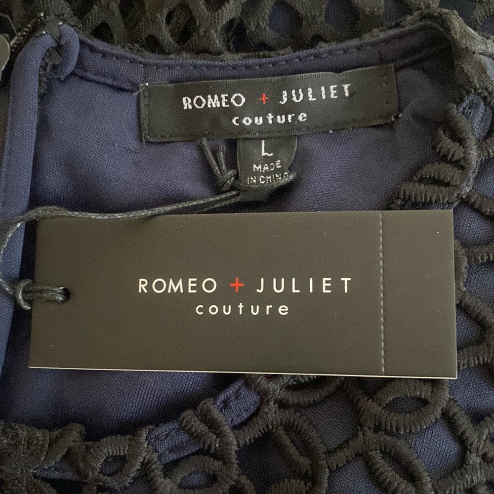 NWT - Romeo and Juliet Couture navy and black eyelet midi dress. Size Large